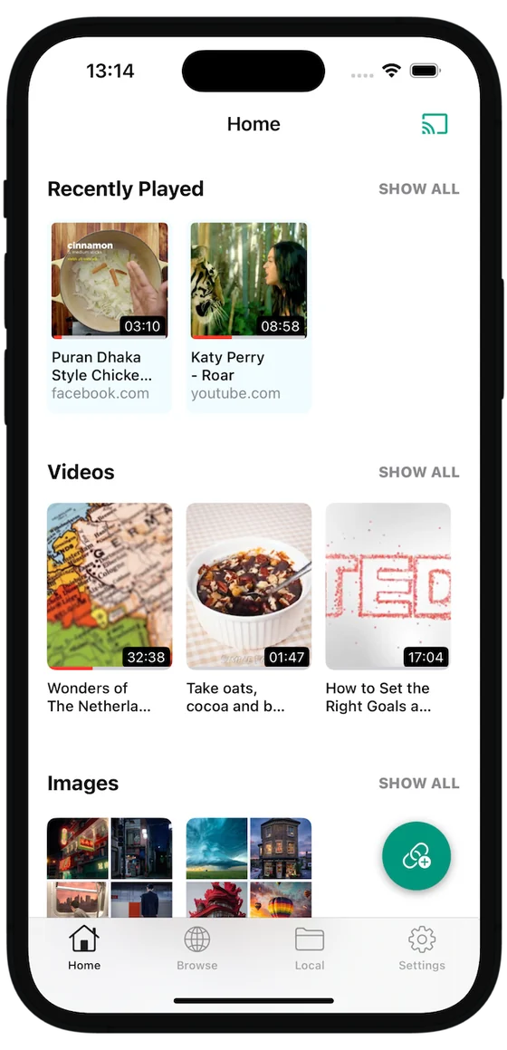 Video Saver PRO+ library with recently played videos and images